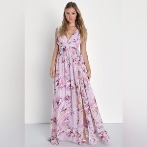 Used, Lulu’s Garden Meandering Lavender Floral Print Maxi Dress, Size S